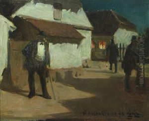 Moonlight Scenery With Gentlemen In The Street Moonlight Scenery With Gentlemen In The Street