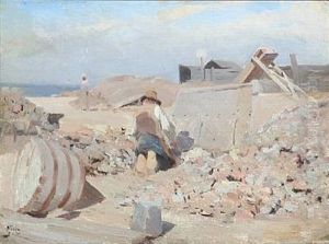 A Man Works In A Little Quarry Near The Beach by Erik Ludwig Henningsen