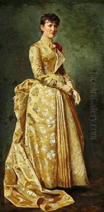 Portrait Of Anna Helen Eybe Married To Barrister Eybe, In A Yellow Evening Gown
