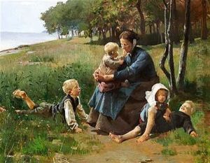 Mor Og Born Pa Udflugt Til Stranden Mor Og Born Pa Udflugt Til Stranden
