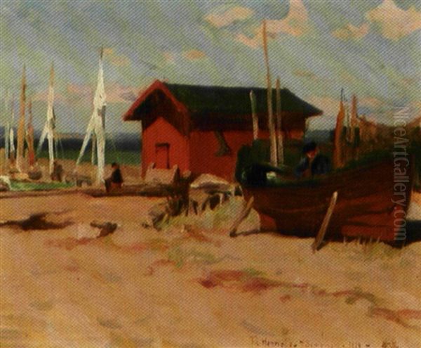 Strandparti Med Badehus Og Sejlskibe - view 1