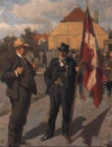 To Gamle Venner Med Dannebrog by Erik Ludwig Henningsen