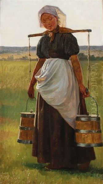 A Young Woman Carrying A Yoke And A Farmer Standing In His Field - view 1