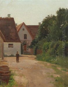 Scenery With A Boy On A Gravel Road by Frants Peter Didrik Henningsen
