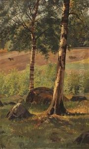 Landscape With Birch Trees And Horses Landscape With Birch Trees And Horses