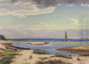 Strandparti Med Udsigt Fra Hellebaek Mod Kullen by Frants Peter Didrik Henningsen