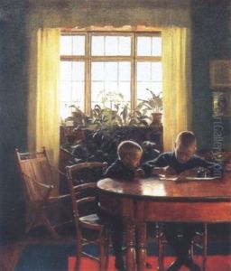 Interior Med To Drenge Siddende Ved Et Bord Interior Med To Drenge Siddende Ved Et Bord