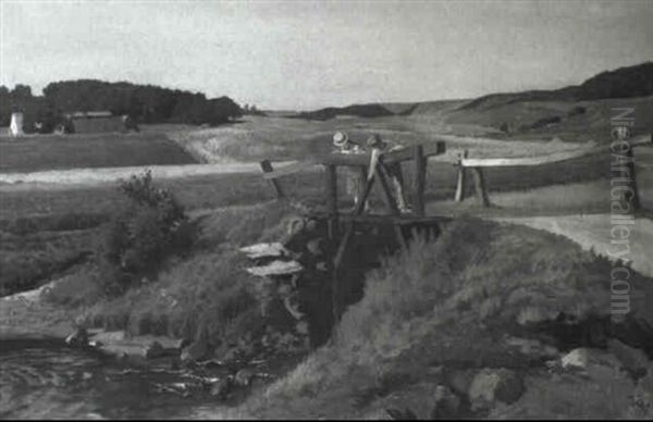 Summer: Two Children Playing On A Bridge - view 1