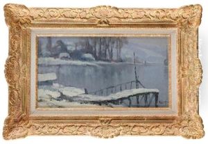 Ponton Et Lac Enneiges by Narcisse Henocque