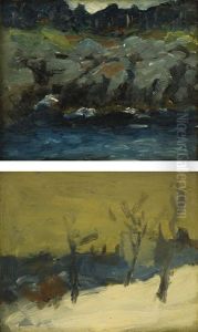 Grey Cliffs (+ Trees In Winter, 1903; 2 Works) by Robert Henri