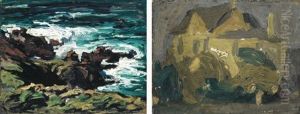 Rocky Shore, Monhegan And House, Monhegan by Robert Henri