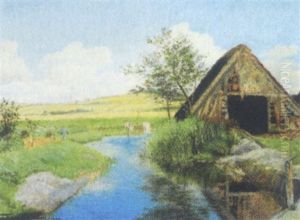 Landskab Med Lade Ved Alob by Charles Alfred Emanuel Henrichsen Bremsen