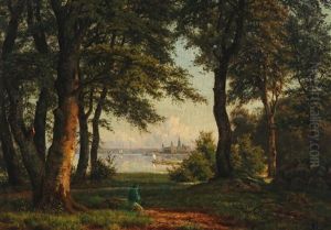 A Forest Scene With A View Towards Kronborg