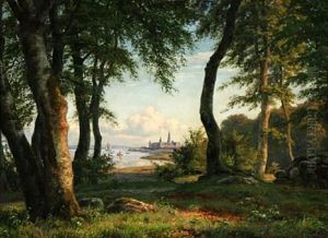 Calm Summer Day With A View From A Forest Against Kronborg Castle