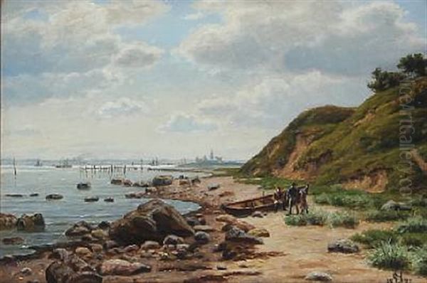 Beach Scene From Hellebaek With A View Of Kronborg - view 1
