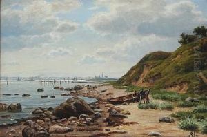 Beach Scene From Hellebaek With A View Of Kronborg