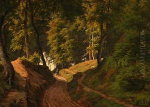En Jaeger Paa Hulvejen Ved Orholm by Carsten Henrichsen