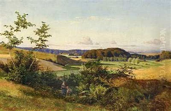 En Pige Og En Dreng I Et Dansk Sommerlandskab - view 1