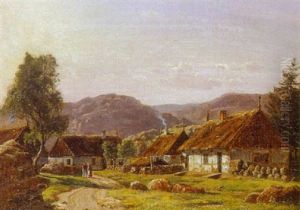 Landskab Med Bondehuse Og Personer