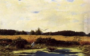Sommerstemning Med Storke Ved Et Vandhul by Carsten Henrichsen
