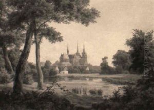 Parti Fra Roskilde Med Udsigt Mod Domkirken by Carsten Henrichsen