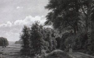 Sommerlandskab Med Maler Med Sin Malekasse by Carsten Henrichsen
