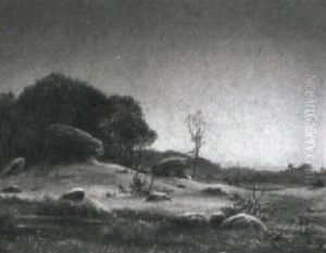 Vinterlandskab Med Sidste Solstrejf Og Klar Stjernehimmel by Carsten Henrichsen