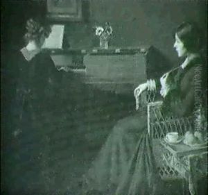 Interior Med To Kvinder Ved Et Taffelklaver by Marie Henriques