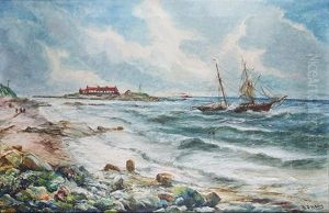 Ship Along A Rocky Shoreline by Bernar Benedict Henry