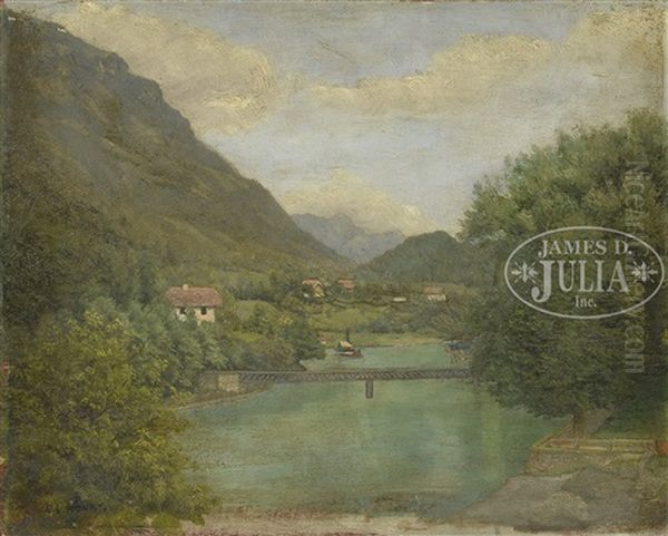Mountain Valley With Houses And Bridge - view 1