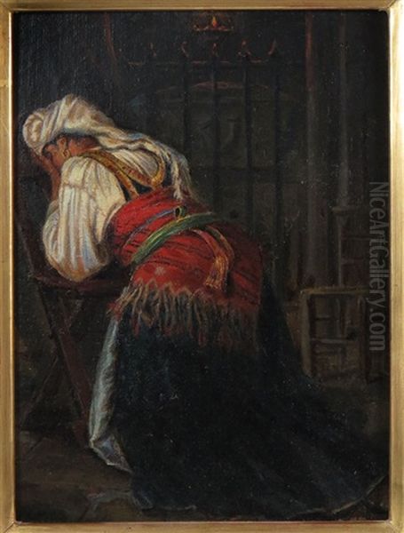 Grieving Algerian Woman At Mausoleum Gate - view 1