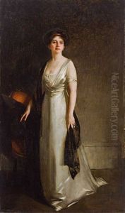 Lebensgroses Portrait Einer Reizenden Jungen Dame Im Habit Des Jugendstils by George Henry