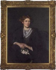 Portrait Of Audrey Innes, Nee Broadwood, Wife Of John Alfred Innes, In A Lace Trimmed Dress And Fur Wrap by George Henry