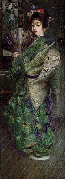 Geisha Holding A Fan - view 1