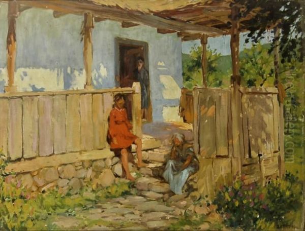 Compozitie Cu Casa De Tara Si Doua Personaje In Cerdac. - view 1