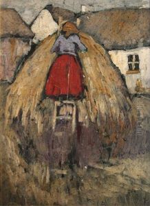 Woman Tending A Haystack Woman Tending A Haystack