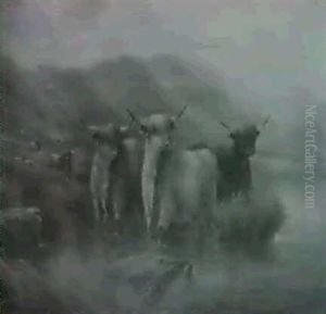 El Ganado Cruzando El Rio by James Levin Henry