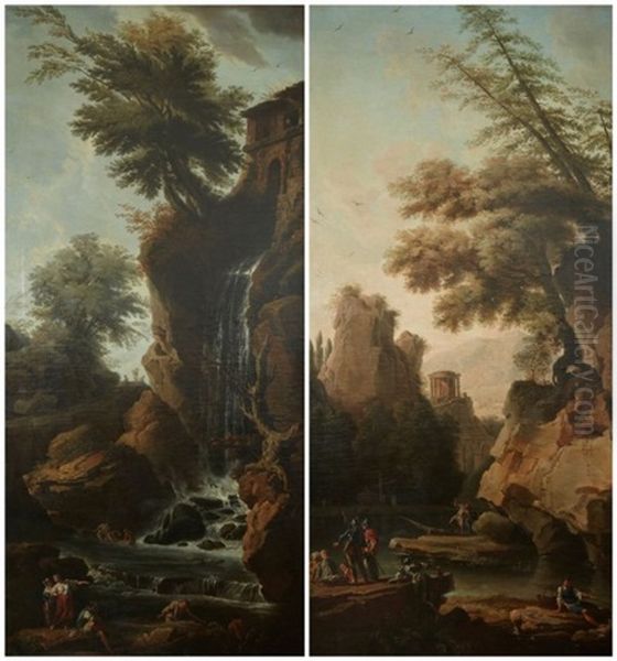 Soldats Et Pecheurs Dans Un Paysage Rocheux Jeune Femme Et Pecheurs Pres Dune Cascade - view 1