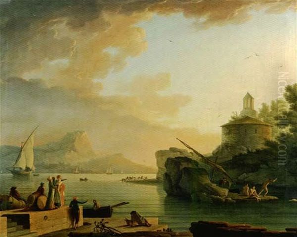 Voilier A L'entree D'un Port Avec Des Pecheurs (+ Bord De Mer; 2 Works) - view 1