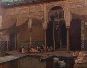 Feeding Swans In The Harem by Filippo Baratti