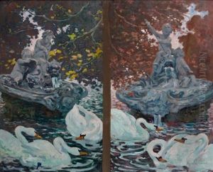 Cygnes (diptych) by Edouard Louis Henry-Baudot