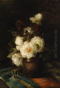 Still Life Of Flowers With White Roses