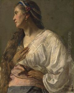 Die Italienische Braut (bildnis Einer Jungen Frau Mit Perlenhaarschmuck Und Goldohring) by Ernst Henseler