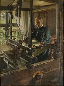 The Weaver At Her Loom by Ernst Henseler