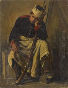 Portrait Eines Sitzenden, Am Kopf Verwundeten Soldaten Aus Dem -er Krieg by Ernst Henseler