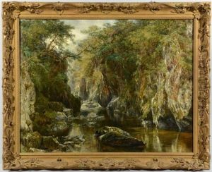 Landscape Of Mountain Stream With Boulders by Frederick Henry Henshaw