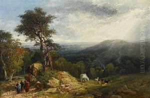 An Extensive Landscape With Figures And Cattle by Frederick Henry Henshaw