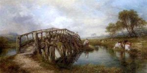 Cattle Watering In An Extensive Landscape by Frederick Henry Henshaw