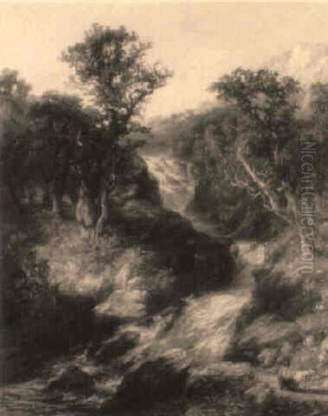 A Mountainous Wooded River Landscape With A Goatherder In The Foreground - view 1