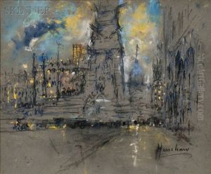The East River, Urban Waterfront, City Square, And Moonlight In The Catskill (4 Works) by Glenn Cooper Henshaw